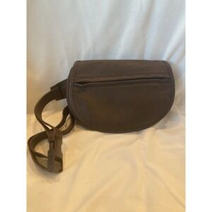 Briatta Brown Leather Half Moon‎ Crossbody Bag - Vintage 90s Crescent Purse Zips